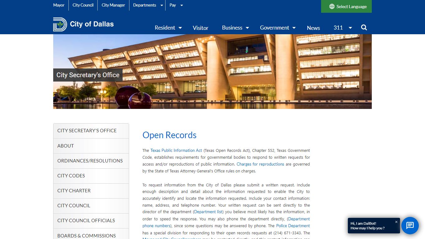 Open Records Law - Dallas City Hall